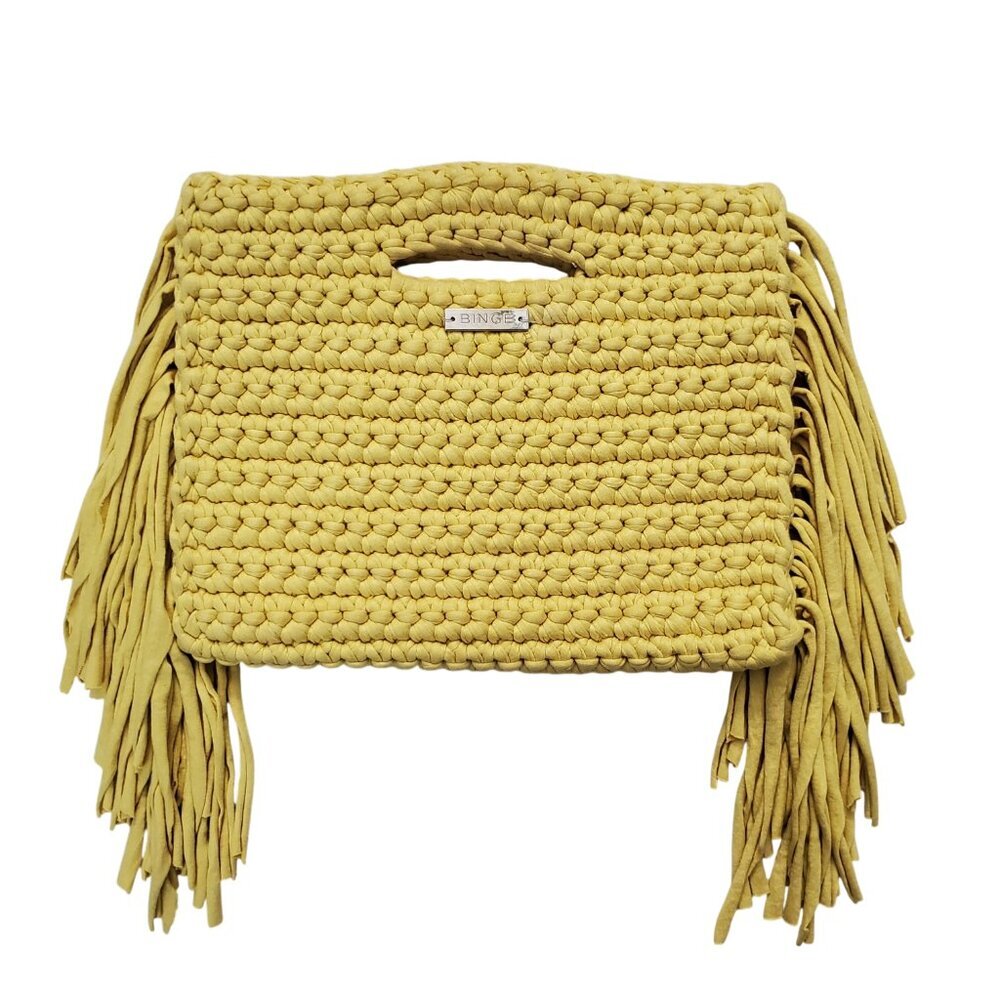 BINGE Frida Bright Yellow Handmade Unique Upcycled Cotton Crochet Clutch - Picture 3 of 12
